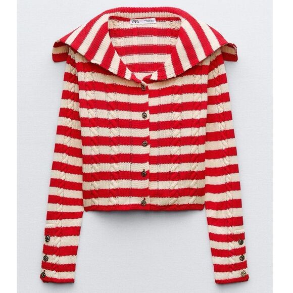 ⭕️ Zara Red and Cream Knit Sweater Old Money Style - Picture 1 of 6